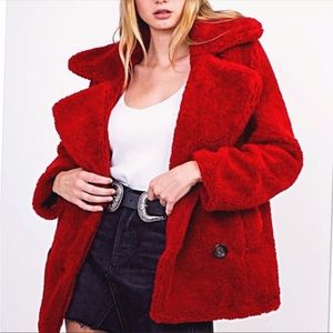 New Teddy shearling faux fur jacket coat in red size S